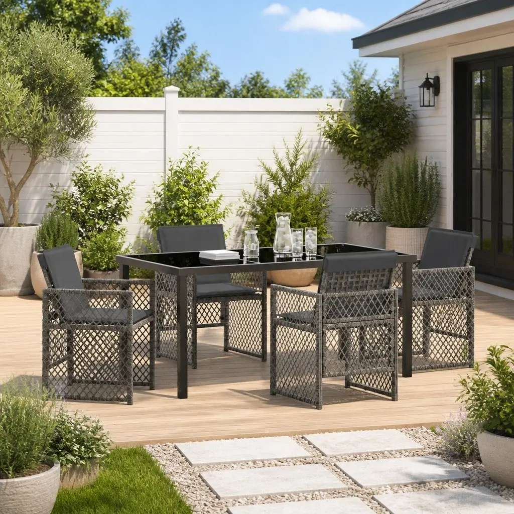 5-Piece Grey Garden Dining Set with Durable Steel Frame