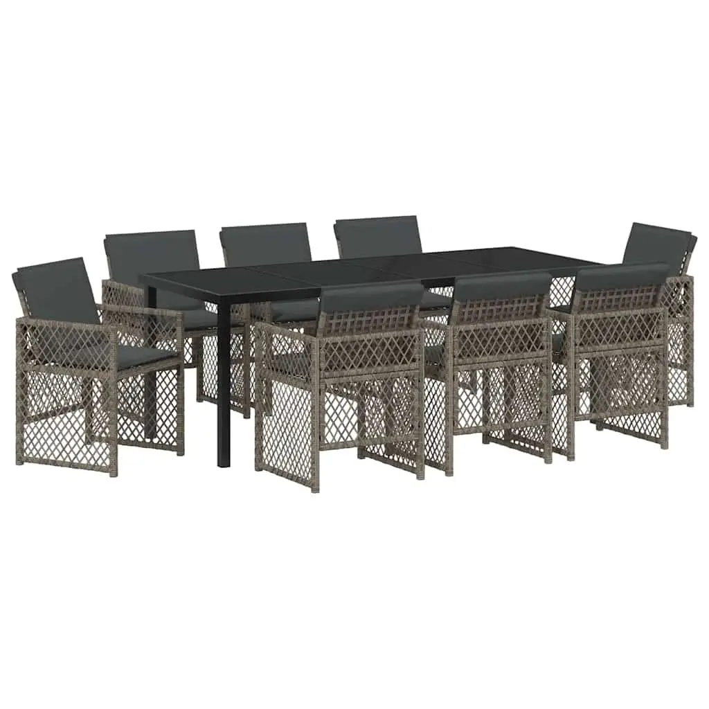 9-Piece Grey Rattan Garden Dining Set