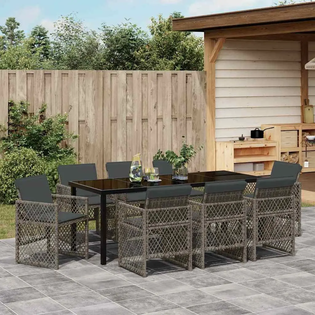 9-Piece Grey Rattan Garden Dining Set