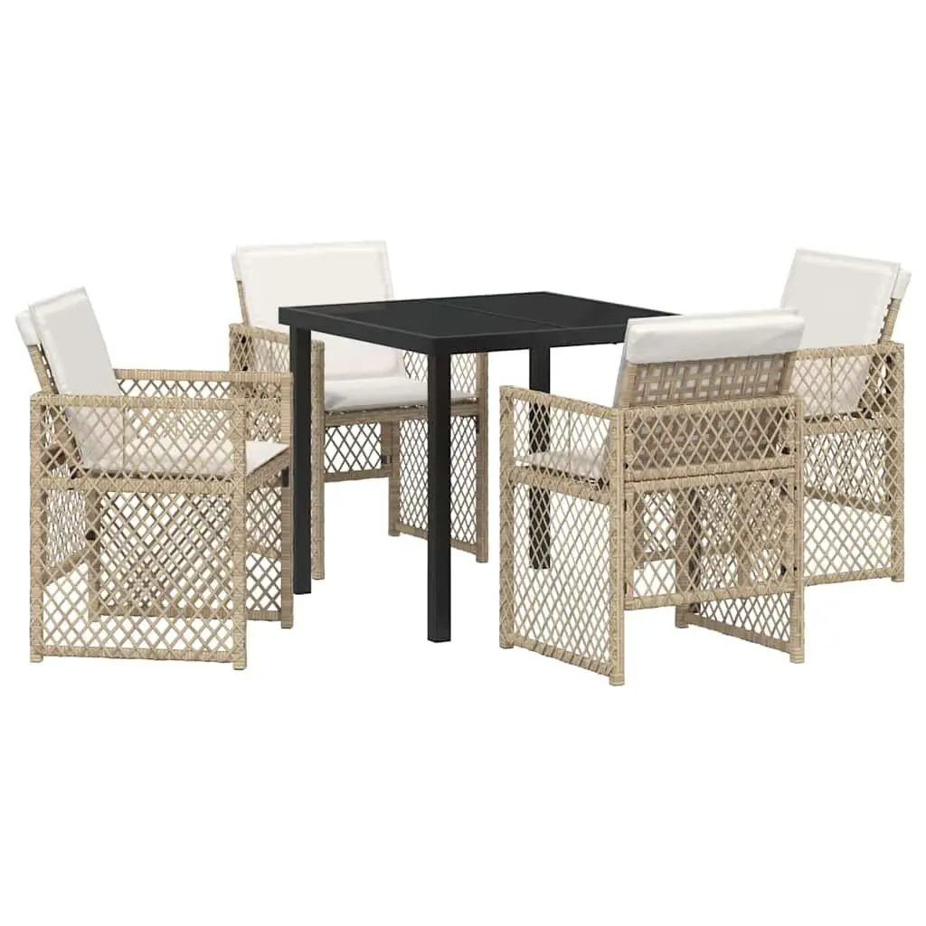 5-Piece Beige Garden Dining Set with Glass Table