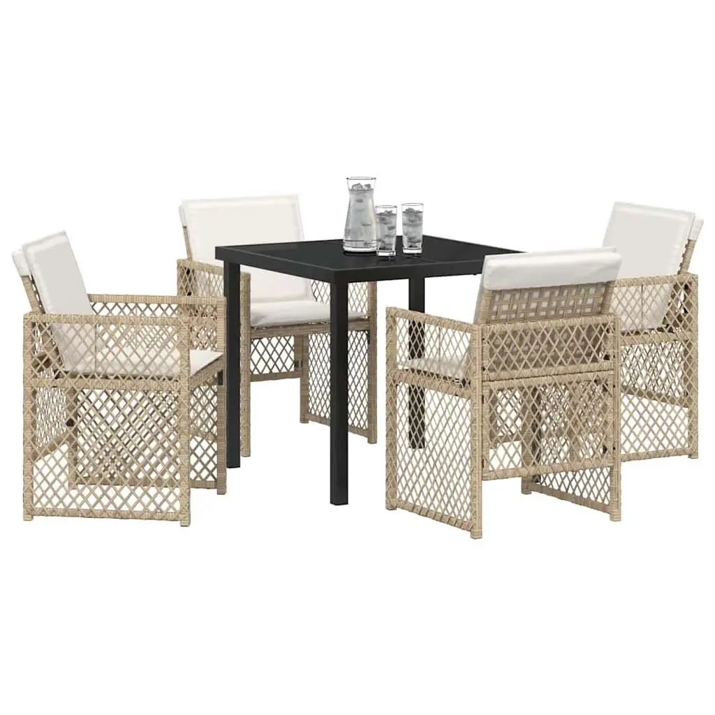 5-Piece Beige Garden Dining Set with Glass Table