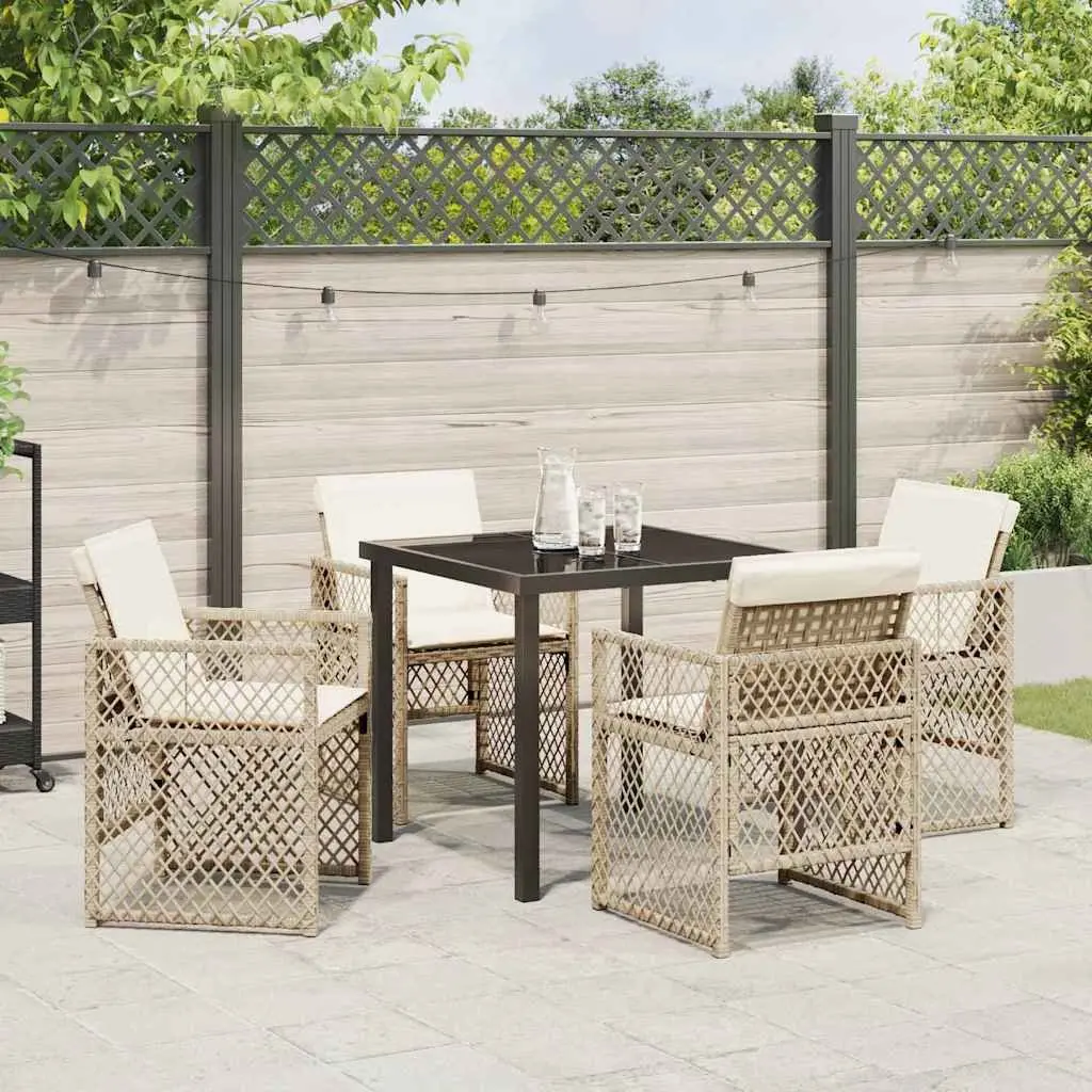 5-Piece Beige Garden Dining Set with Glass Table