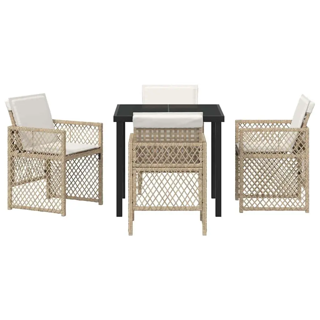 5-Piece Beige Garden Dining Set with Glass Table