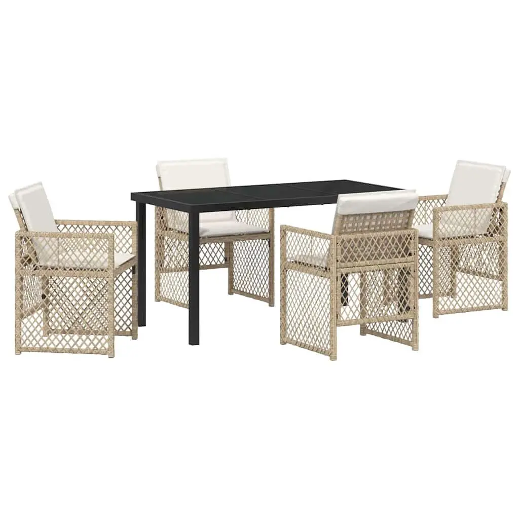 Garden Dining Set Poly Rattan 5 Piece Beige Outdoor Furniture Patio Table Chairs