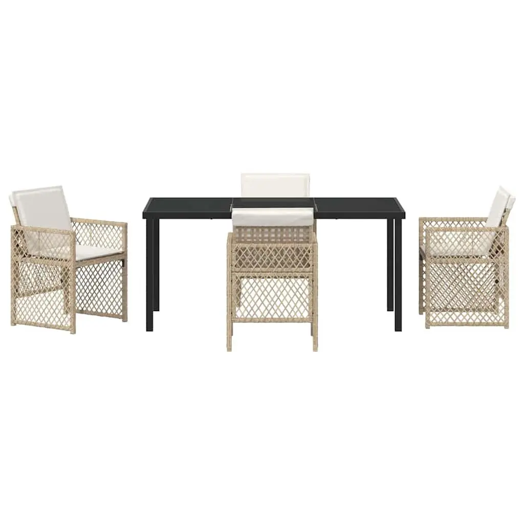 Garden Dining Set Poly Rattan 5 Pieces Outdoor Furniture Beige Tempered Glass
