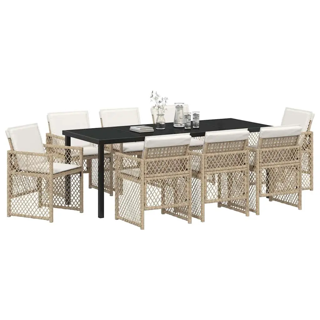 9 Piece Outdoor Dining Set in Beige Poly Rattan