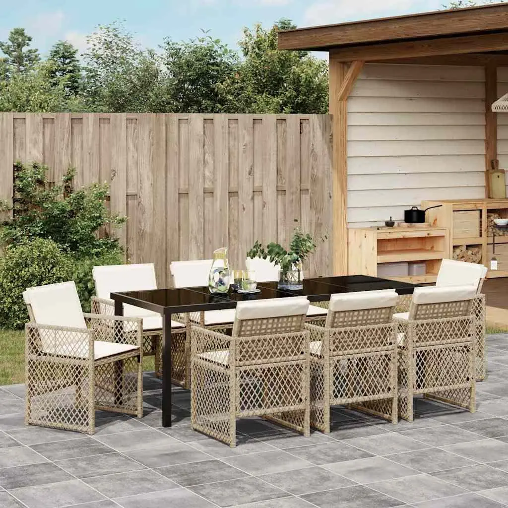 9 Piece Outdoor Dining Set in Beige Poly Rattan