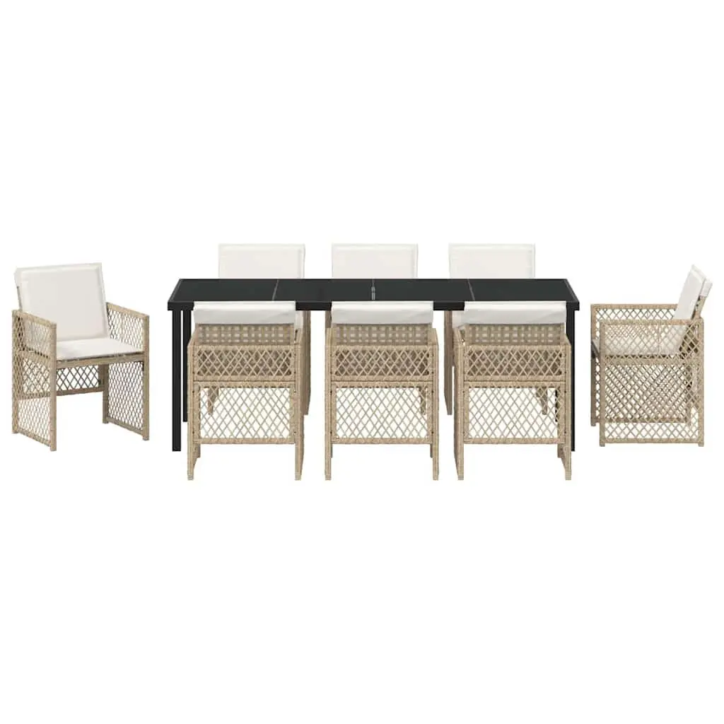 9 Piece Outdoor Dining Set in Beige Poly Rattan