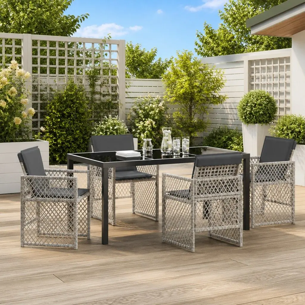 Light Grey 5-Piece Garden Dining Set with Glass Top