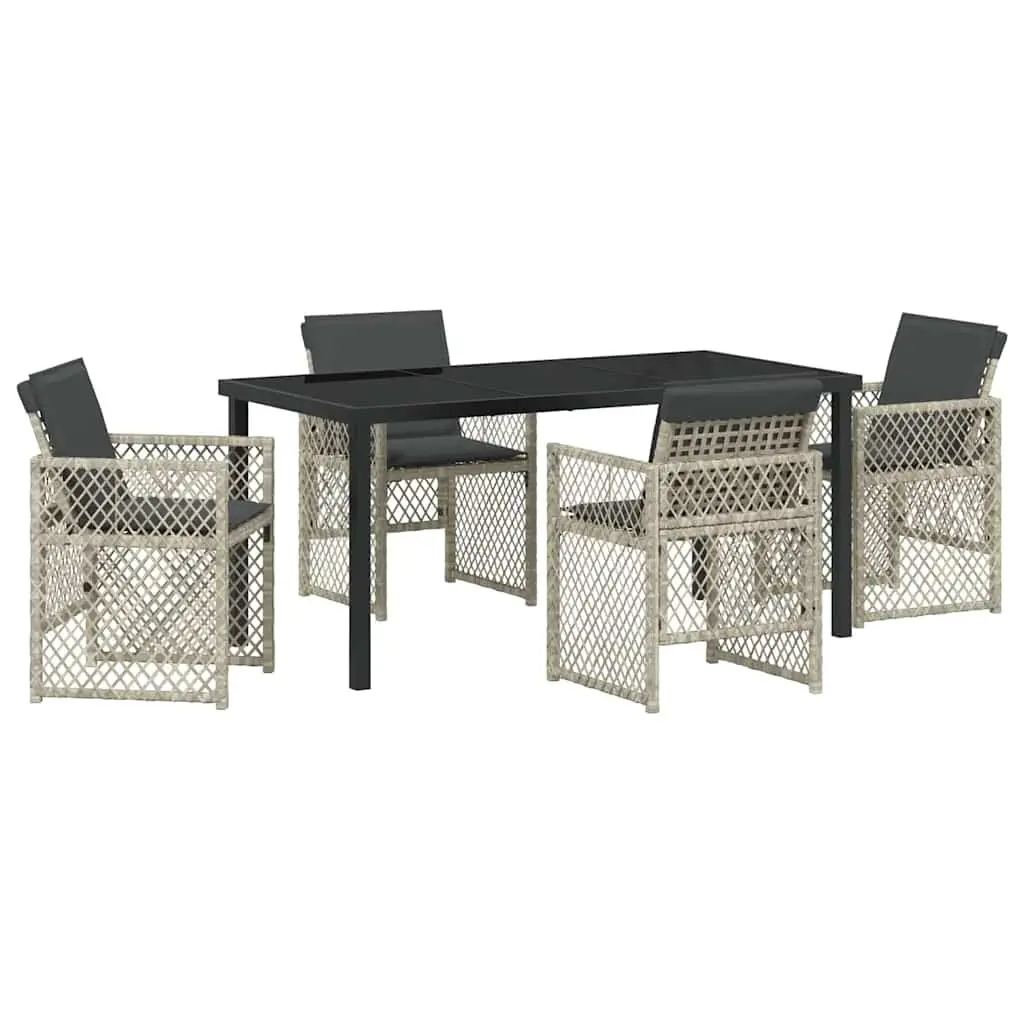 Light Grey 5-Piece Garden Dining Set with Glass Top