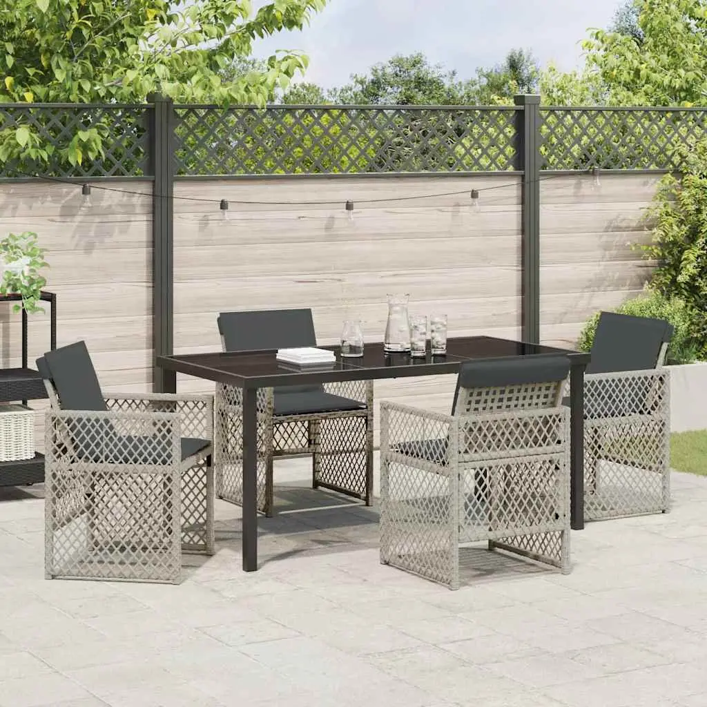 Light Grey 5-Piece Garden Dining Set with Glass Top