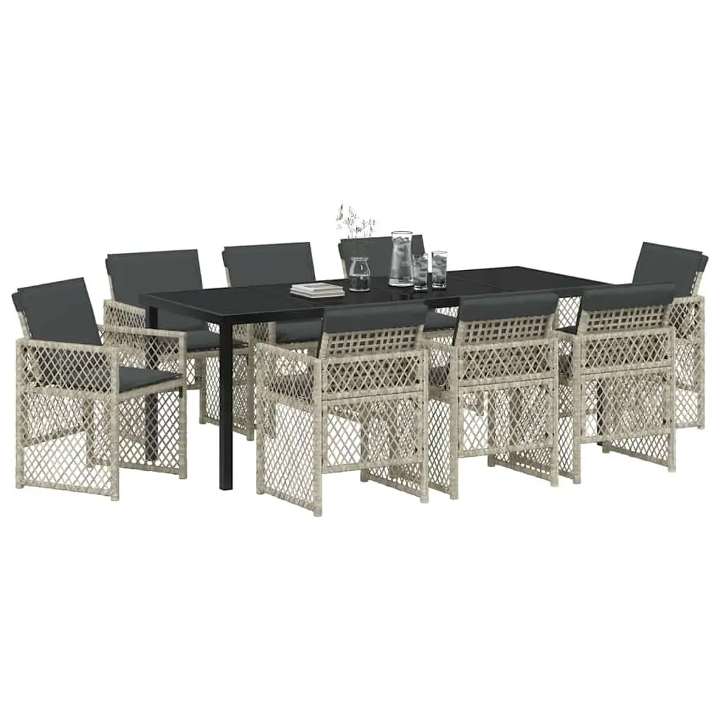 Light Grey 9-Piece Garden Dining Set with Glass Table