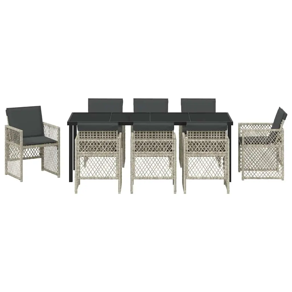 Light Grey 9-Piece Garden Dining Set with Glass Table