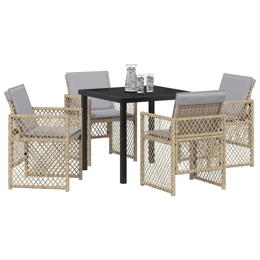 Garden Dining Set 5 Pieces Beige Outdoor Furniture Patio Table Chairs