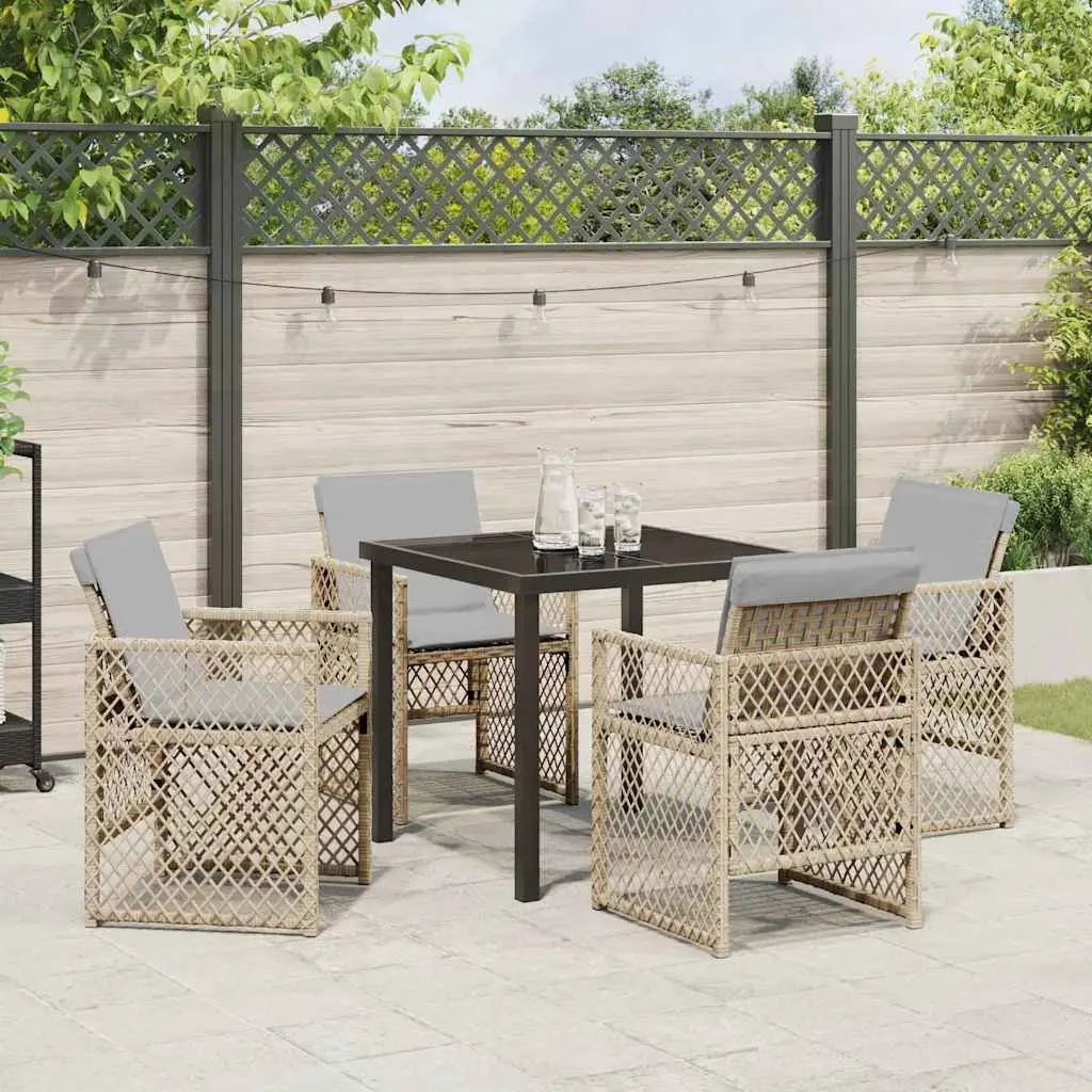 Garden Dining Set 5 Pieces Beige Outdoor Furniture Patio Table Chairs