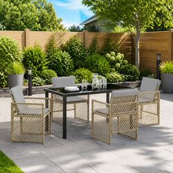 Premium 5-Piece Garden Dining Set with Beige Poly Rattan