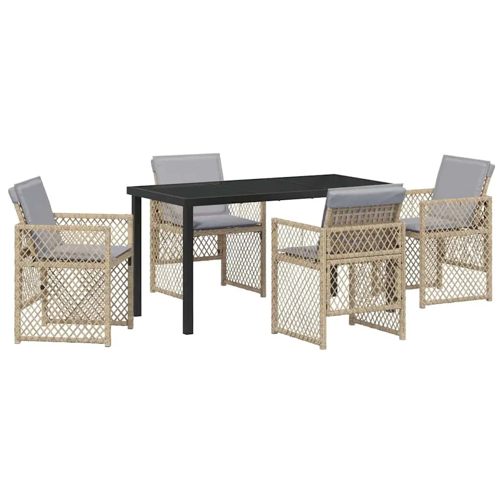 5-Piece Garden Dining Set with Beige Poly Rattan