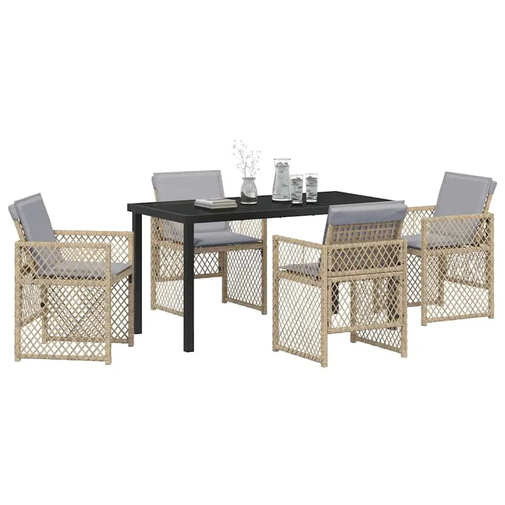 5-Piece Garden Dining Set with Beige Poly Rattan