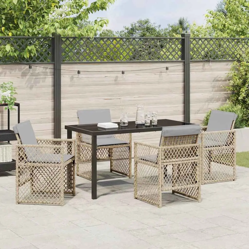 5-Piece Garden Dining Set with Beige Poly Rattan