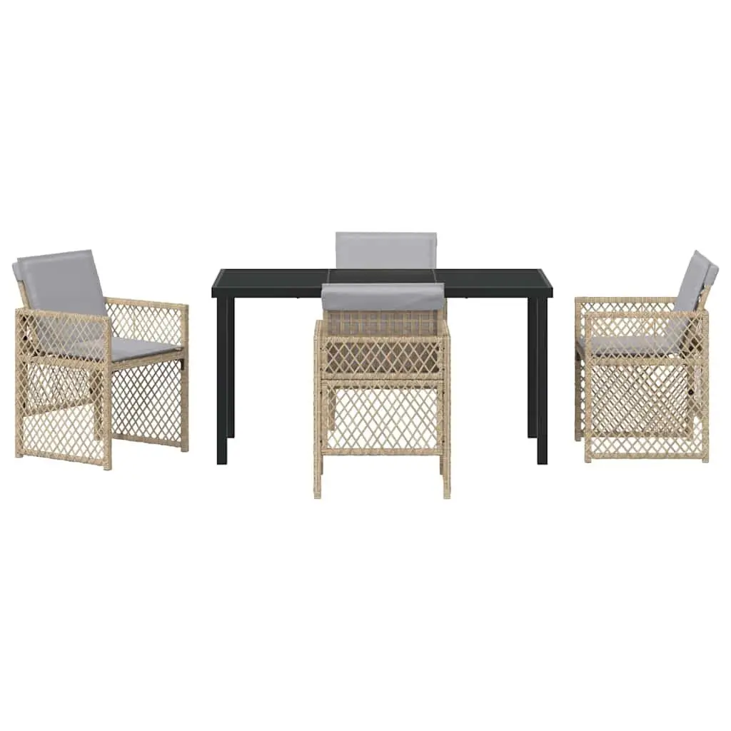 5-Piece Garden Dining Set with Beige Poly Rattan