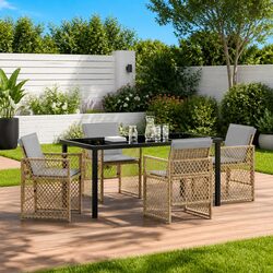 Stylish 5-Piece Beige Outdoor Dining Set