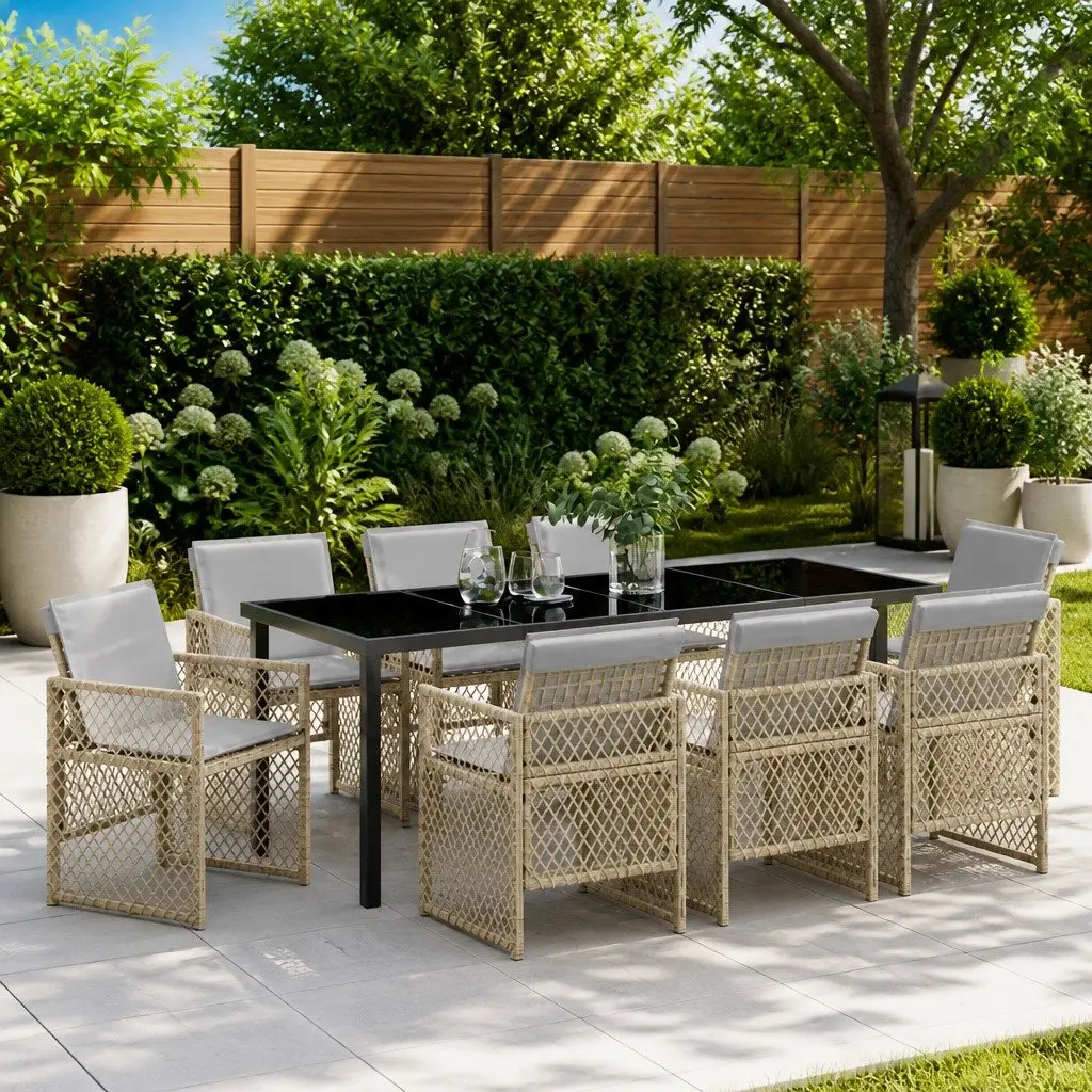 9-Piece Garden Dining Set with Glass Table