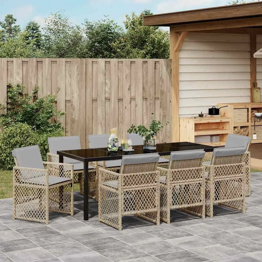9-Piece Garden Dining Set with Glass Table