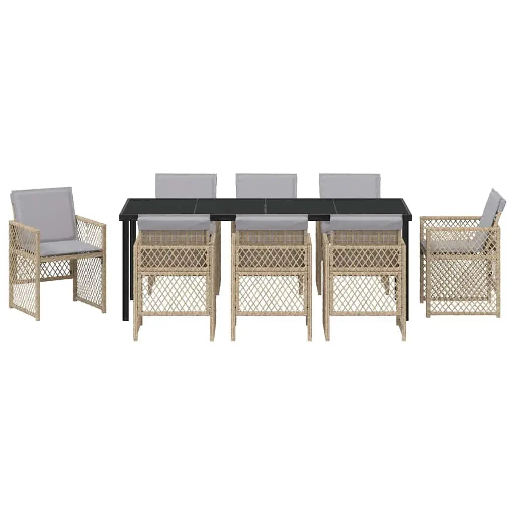9-Piece Garden Dining Set with Glass Table