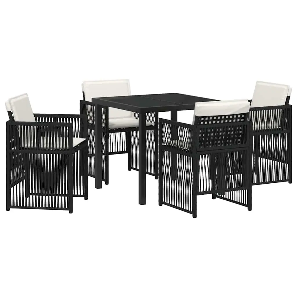 Garden Dining Set Powder-coated Steel 5 Piece Black Outdoor Furniture Patio Table Chairs