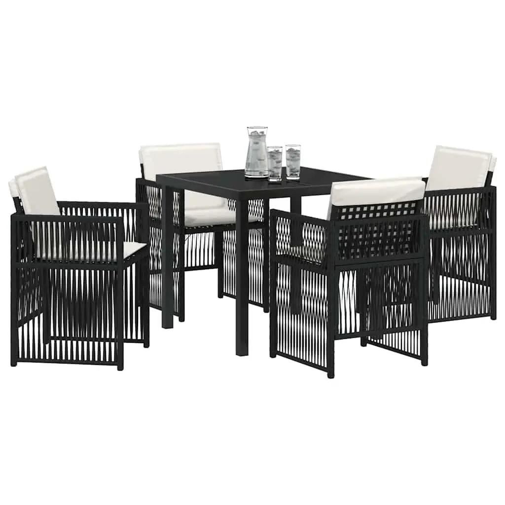 Garden Dining Set Powder-coated Steel 5 Piece Black Outdoor Furniture Patio Table Chairs