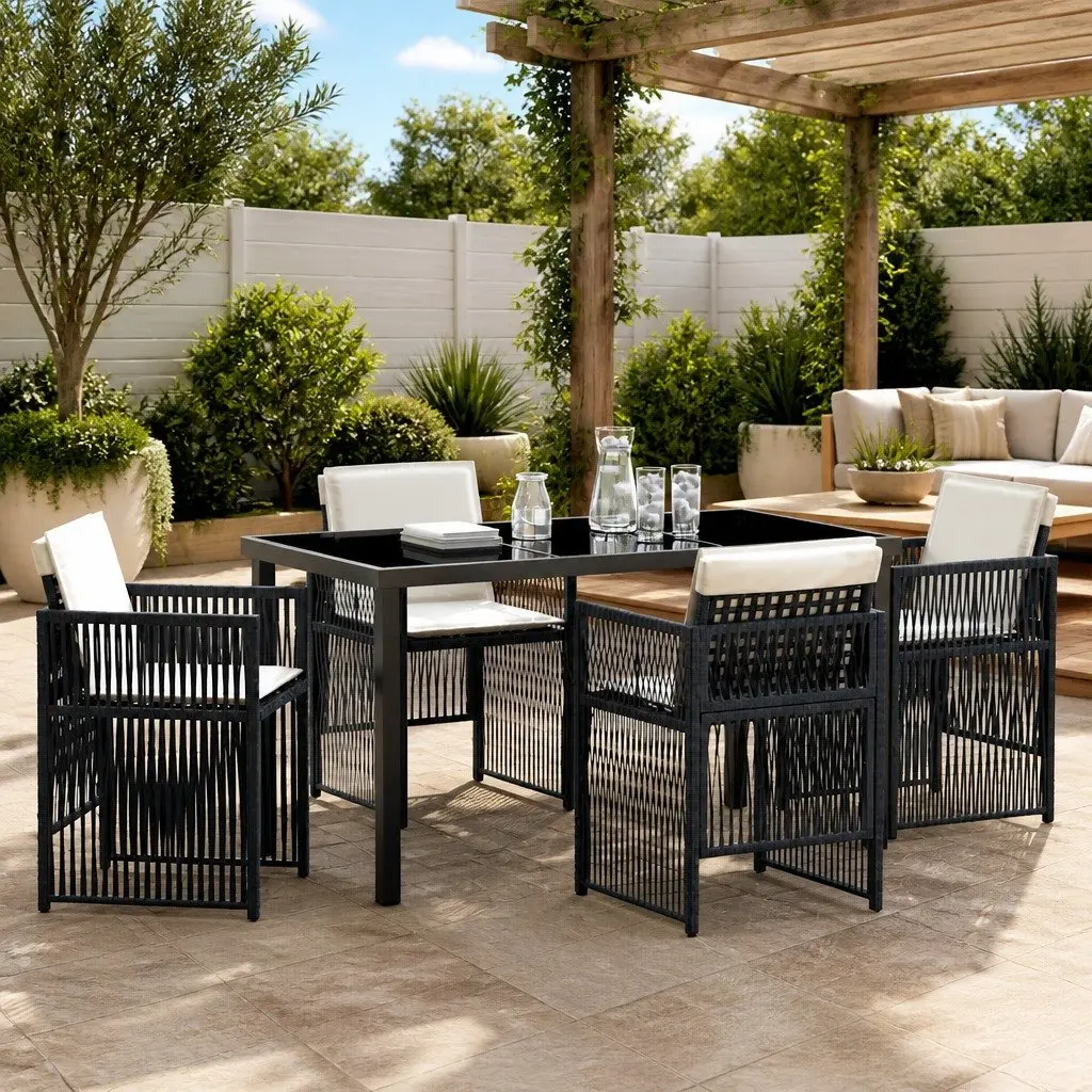 5-Piece Garden Dining Set in Black Steel