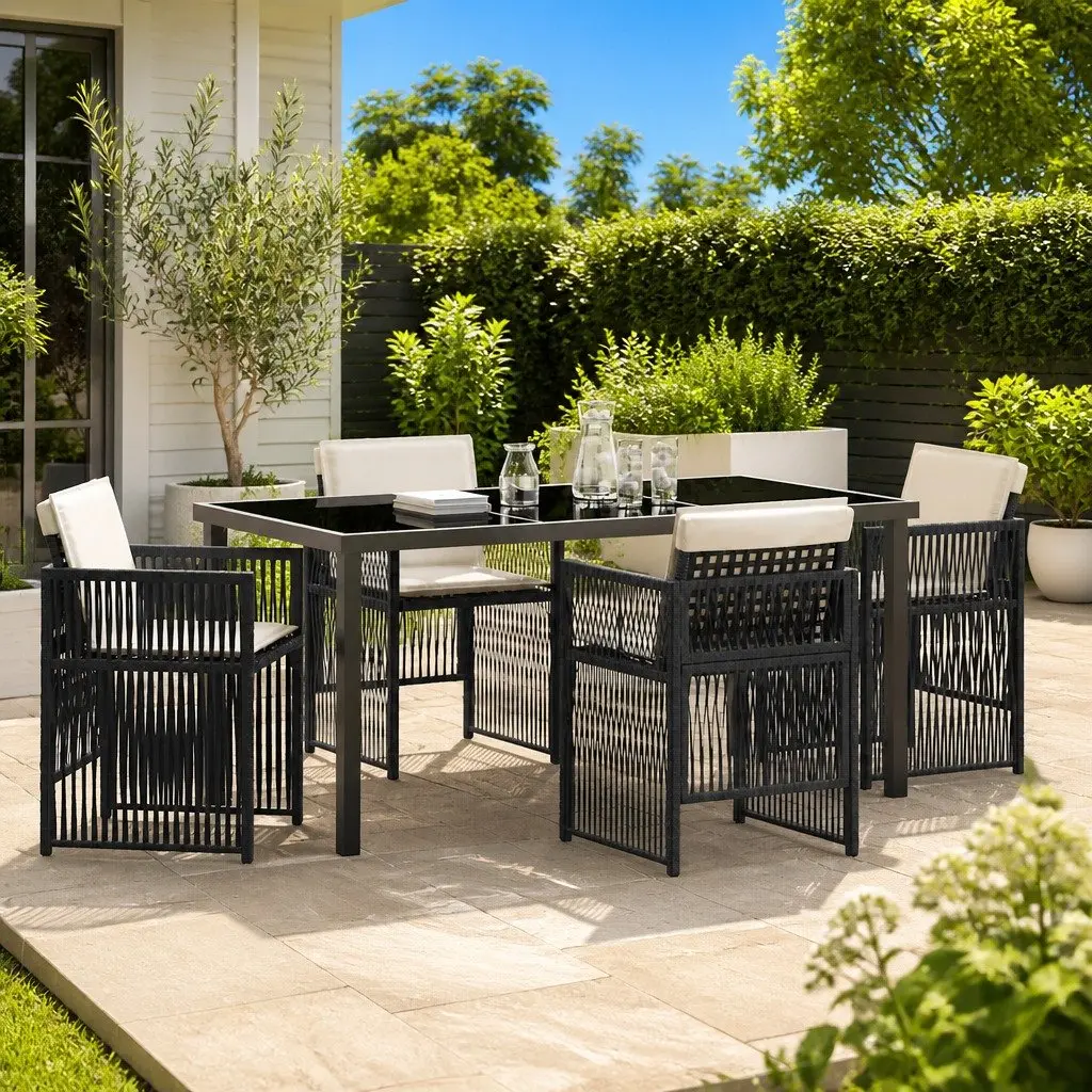 5-Piece Black Steel Garden Dining Set