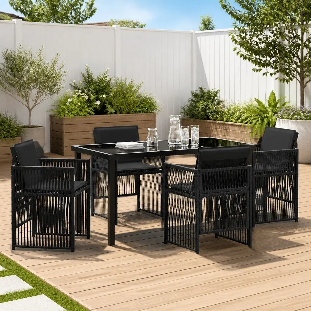 5-Piece Black Steel Outdoor Dining Set for Comfort