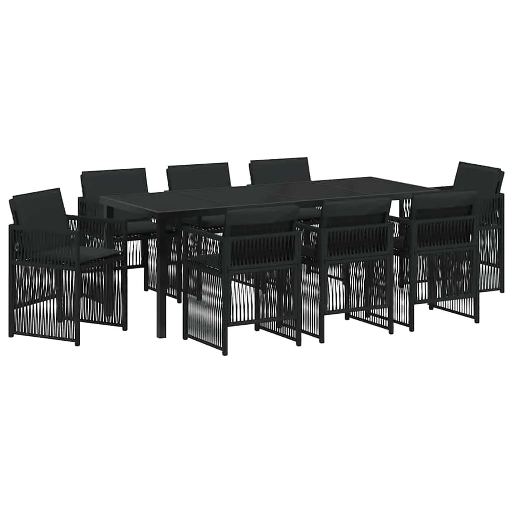 9-Piece Garden Dining Set with Black Steel Frame