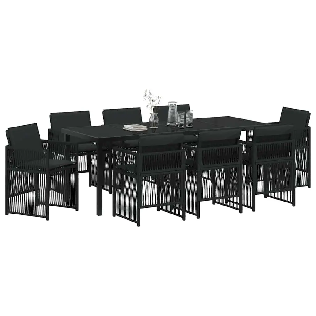 9-Piece Garden Dining Set with Black Steel Frame