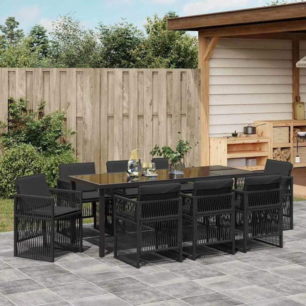 9-Piece Garden Dining Set with Black Steel Frame