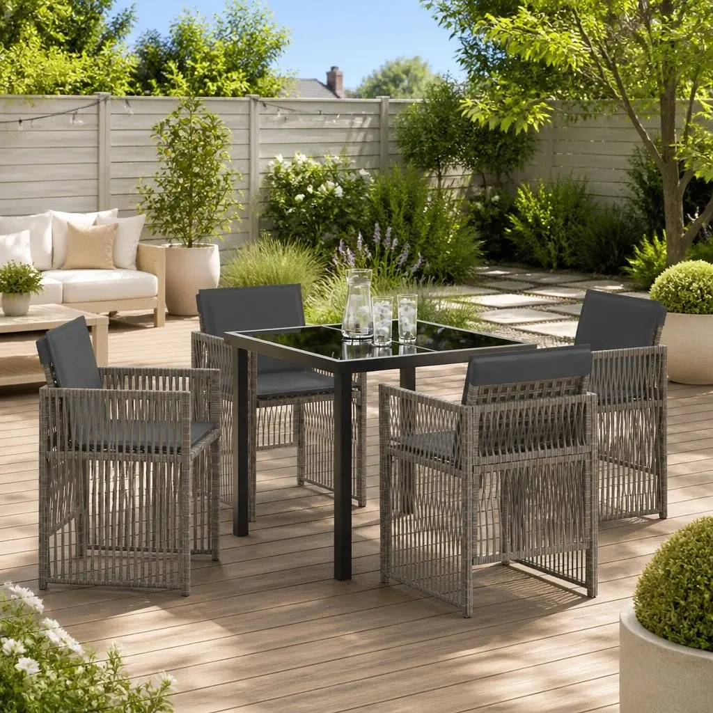 5-Piece Grey Outdoor Garden Dining Set with Cushions