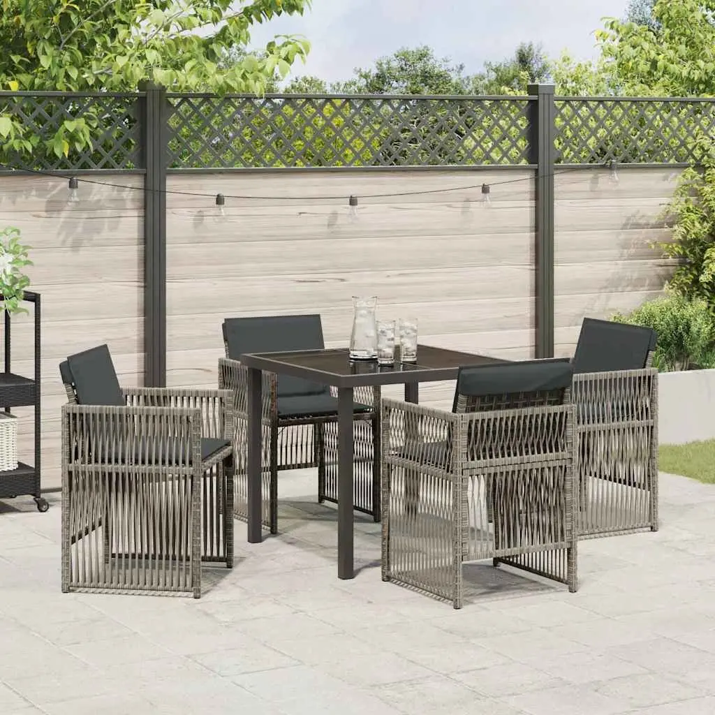 5-Piece Grey Outdoor Garden Dining Set with Cushions