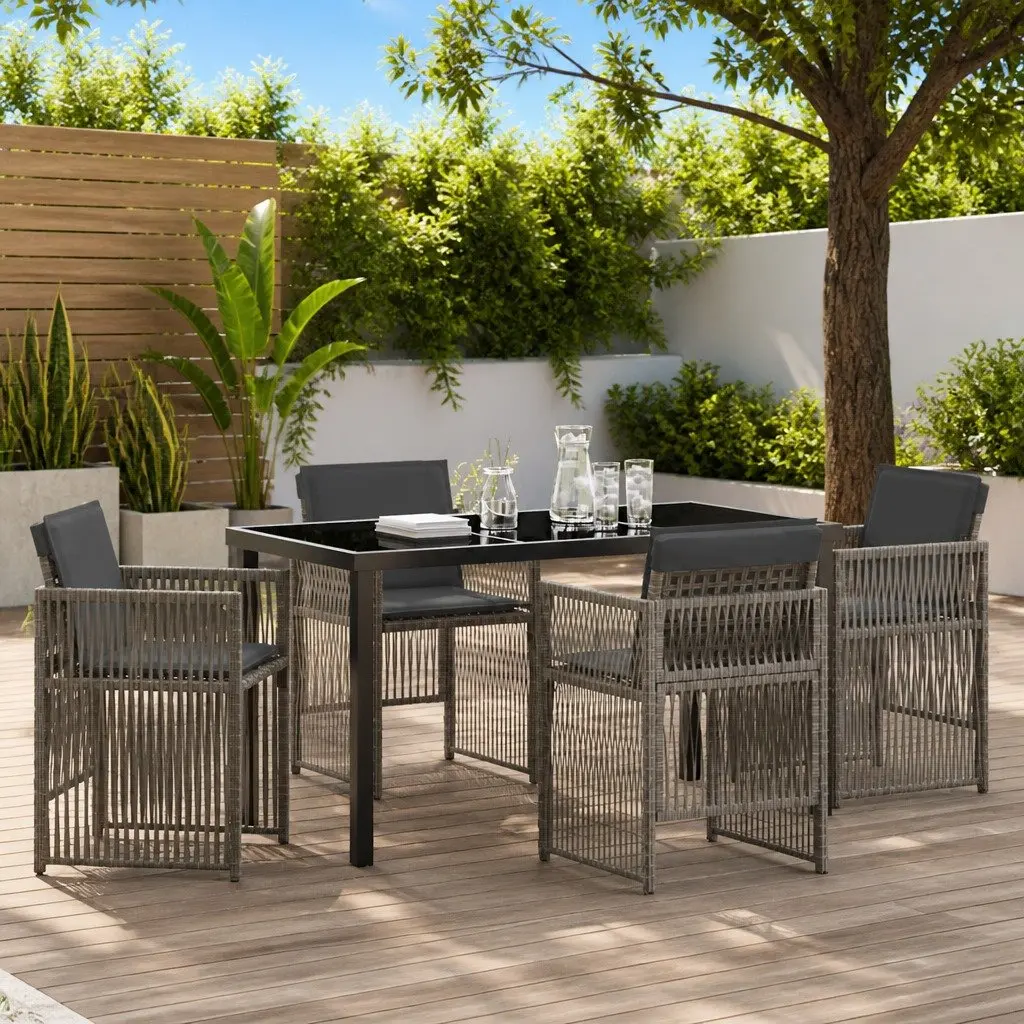 5-Piece Garden Dining Set with Rattan Armrests