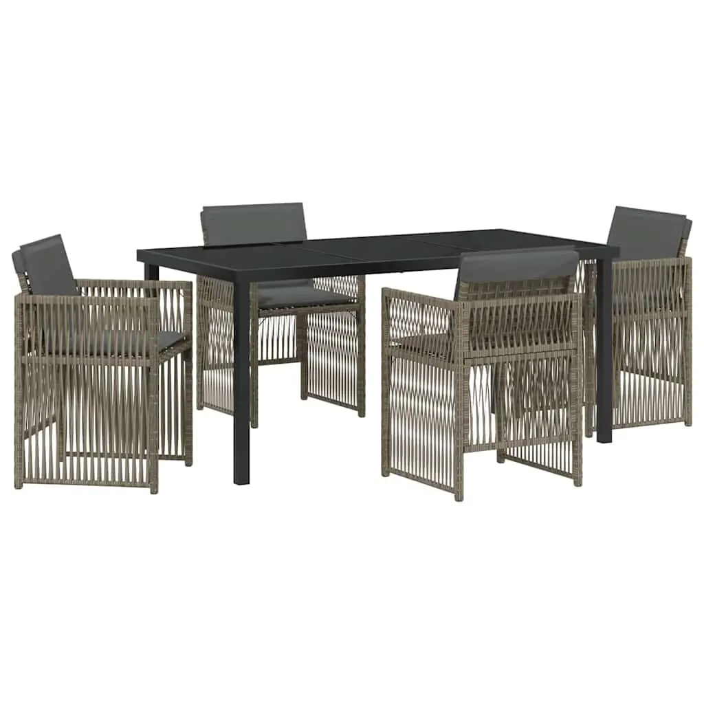 5-Piece Grey Garden Dining Set with Steel Frame