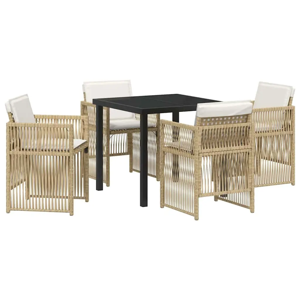 Garden Dining Set Steel Frame Poly Rattan Armrests Brown 5 Pieces
