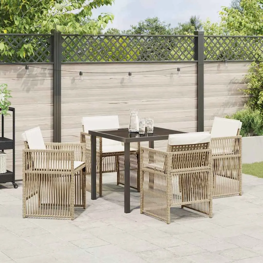 Garden Dining Set Steel Frame Poly Rattan Armrests Brown 5 Pieces