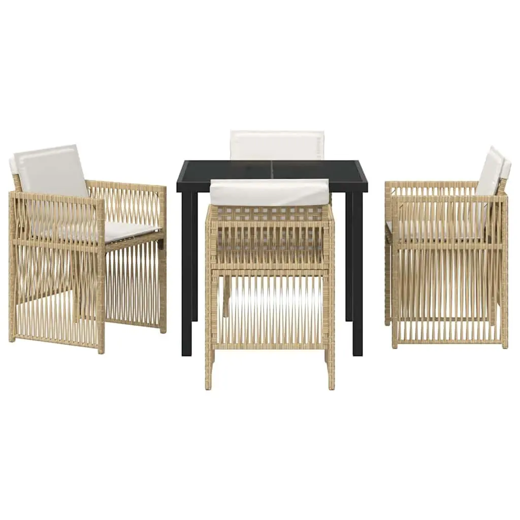 Garden Dining Set Steel Frame Poly Rattan Armrests Brown 5 Pieces