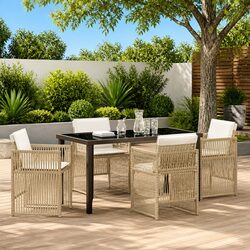 5-Piece Outdoor Dining Set with Steel Frame and Cushions