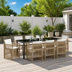 Garden Dining Set 9 Pieces Outdoor Furniture Patio Table Chairs Rattan Steel