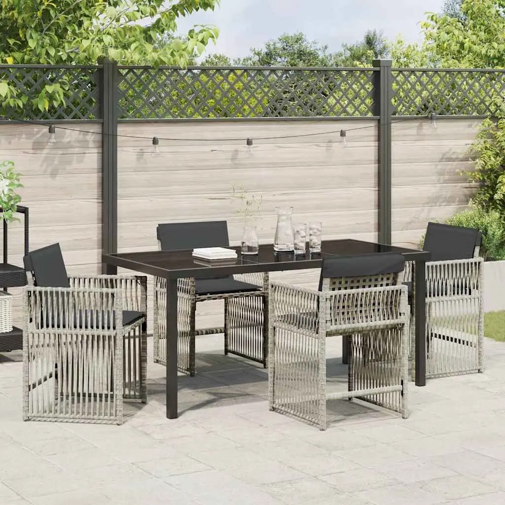 Garden Dining Set 5 Piece Outdoor Furniture Light Grey Powder-coated Steel Armchair Table