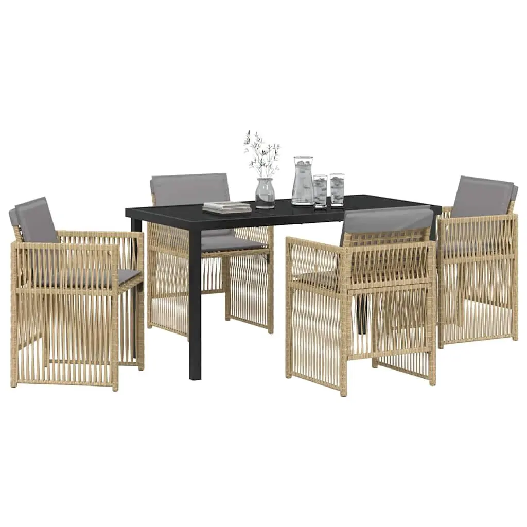 5 Piece Beige Garden Dining Set with Steel Frame
