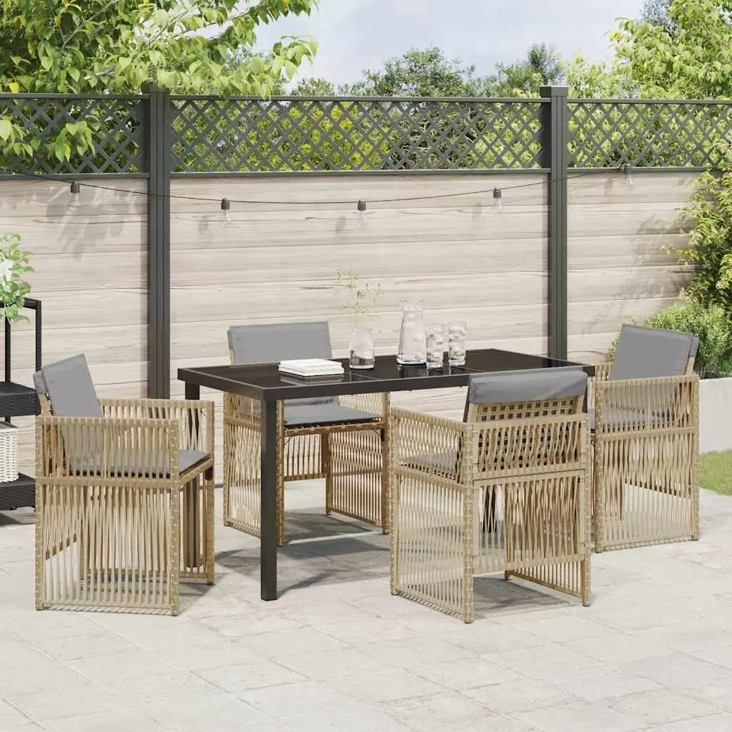 5 Piece Beige Garden Dining Set with Steel Frame