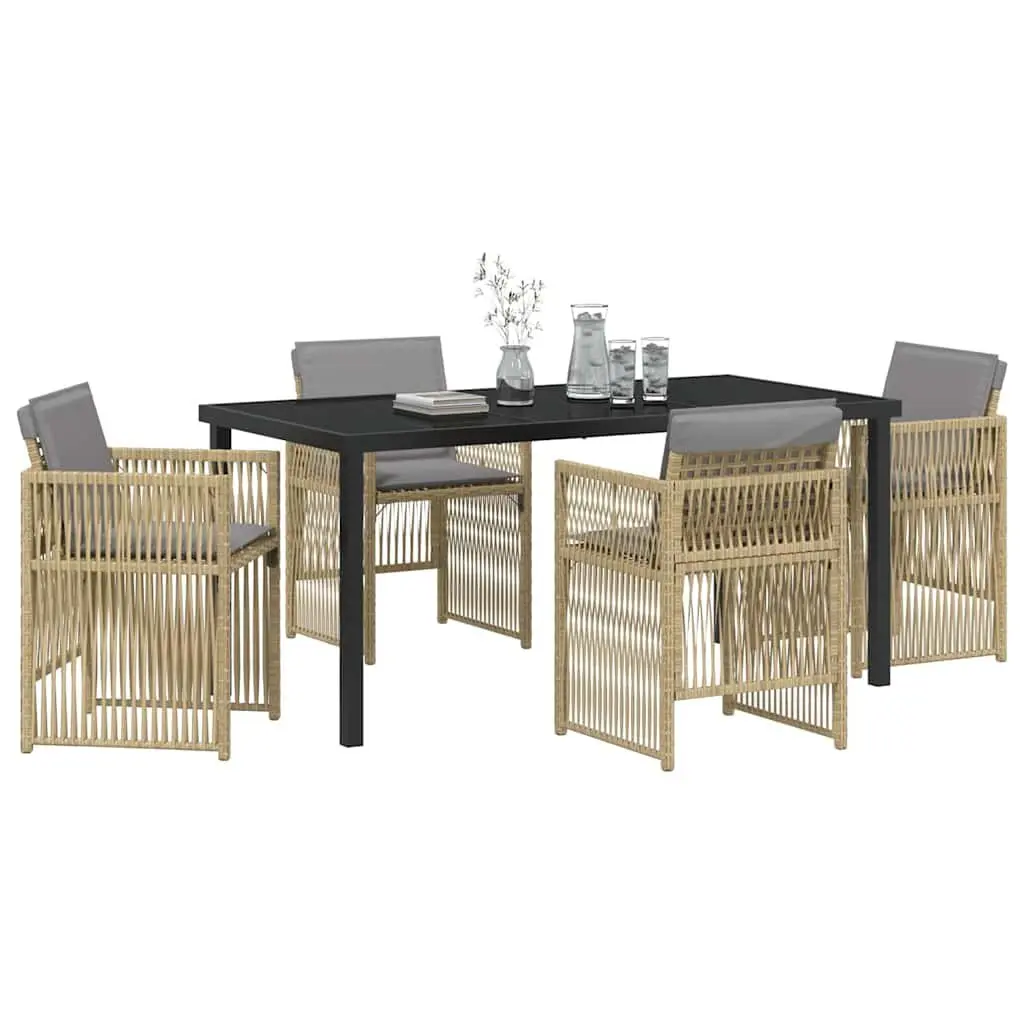 Beige 5-Piece Garden Dining Set with Cushions