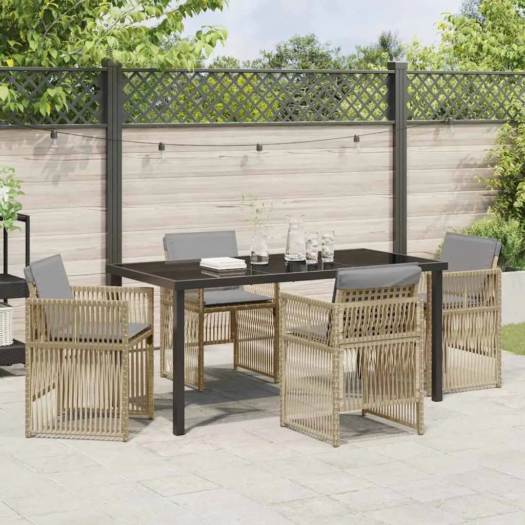 Beige 5-Piece Garden Dining Set with Cushions